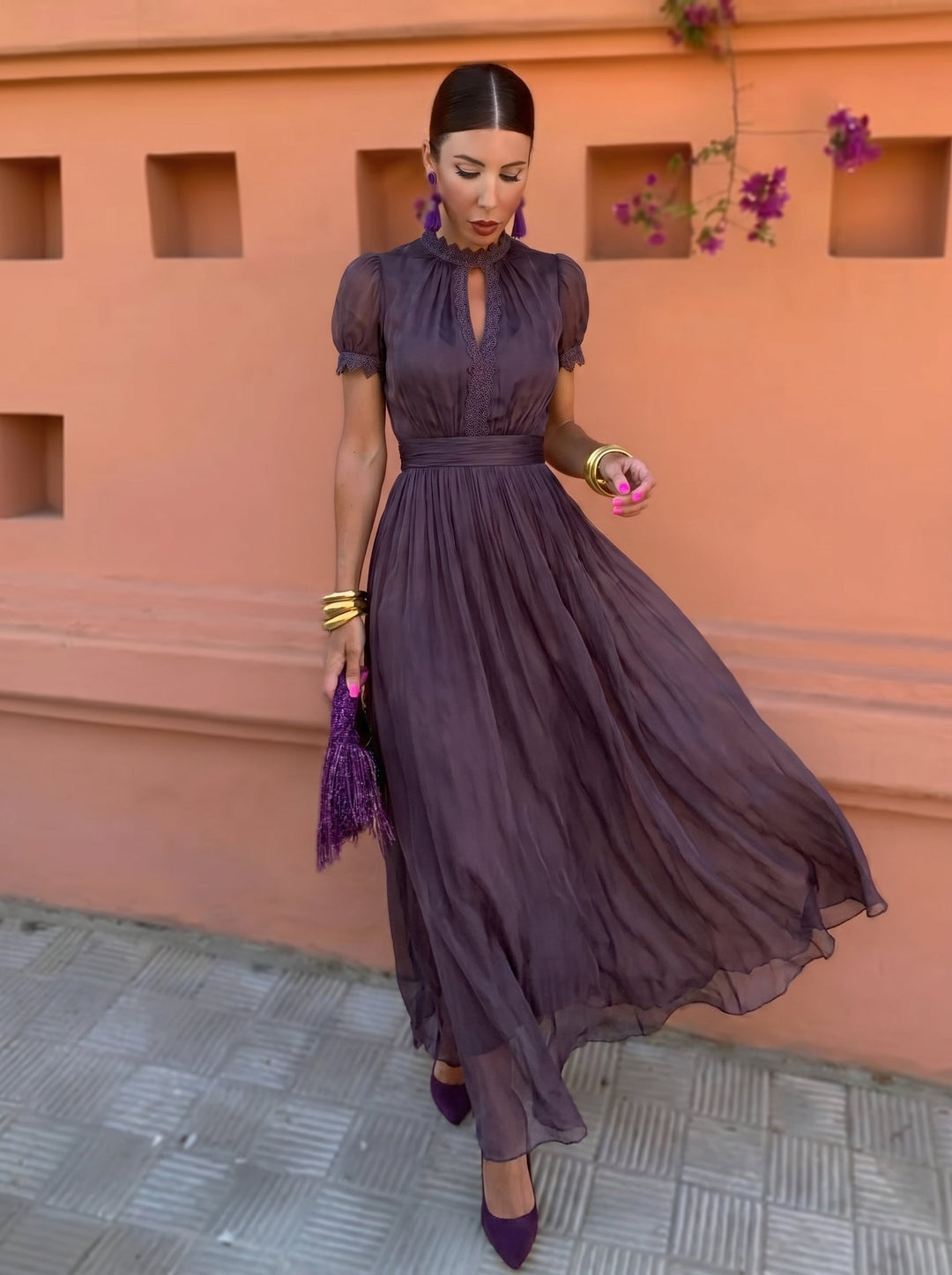 Ashley | Long Vintage Chiffon Dress