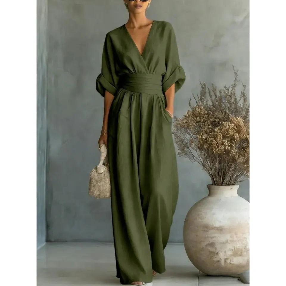 Rafaela | Draped Wrap-Front Wide-Leg Jumpsuit