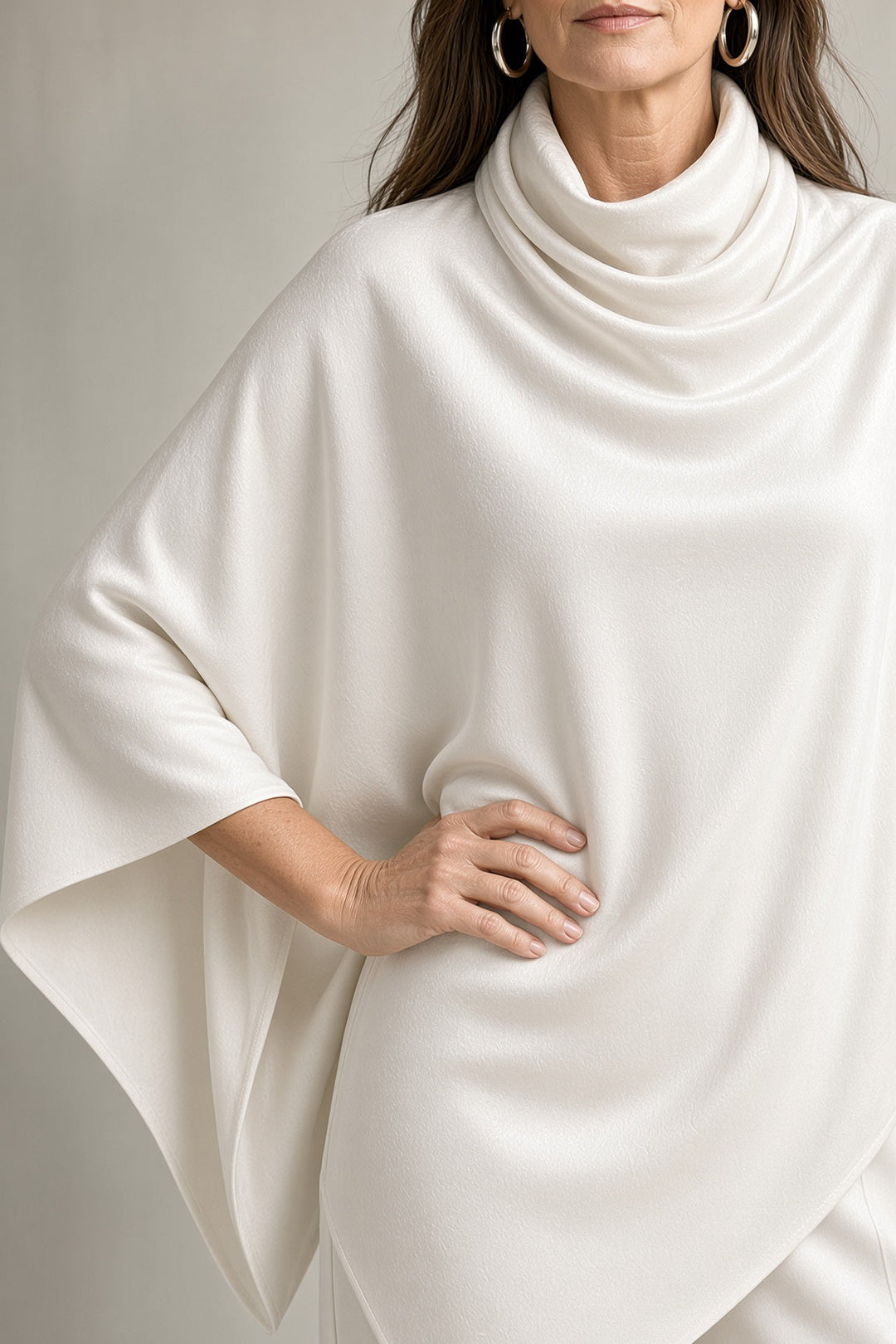 Romilly cowl-neck poncho in white, detail