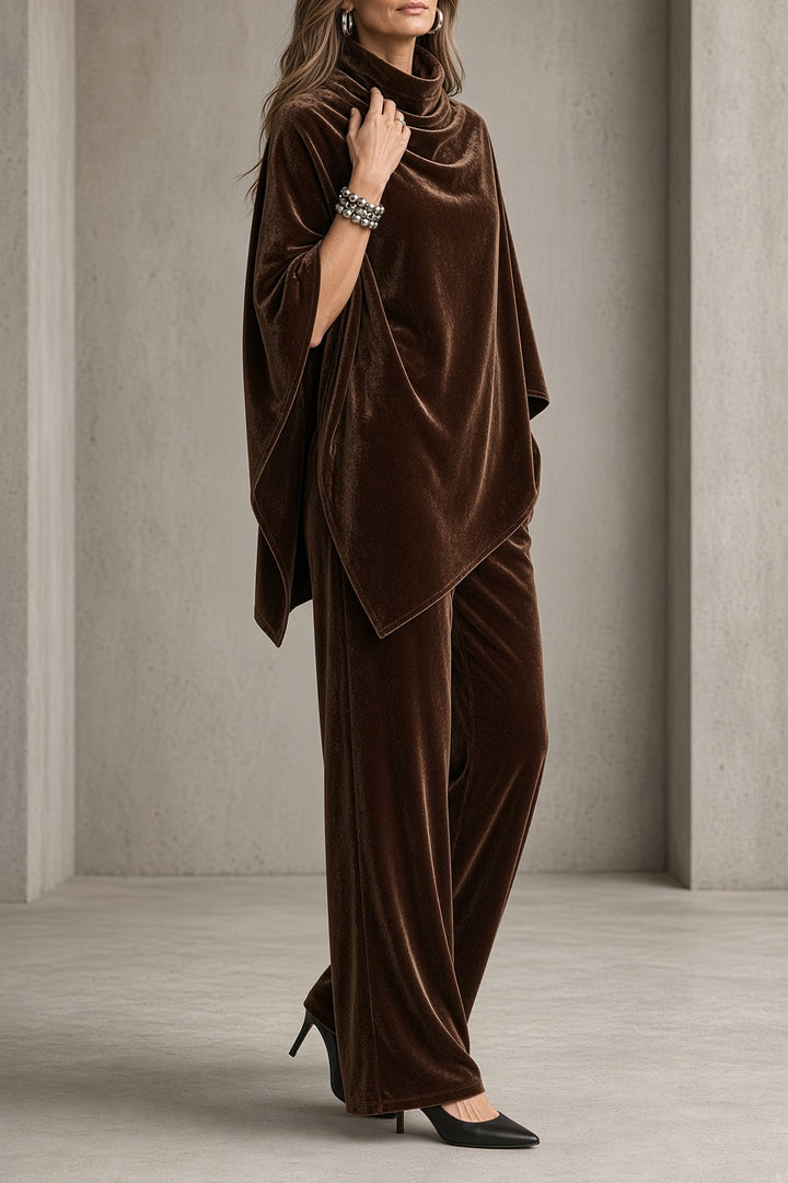 Romilly velvet poncho and wide-leg pant set in brown