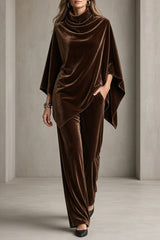 Romilly | Velvet Cowl-Neck Poncho & Wide-Leg Pant Set