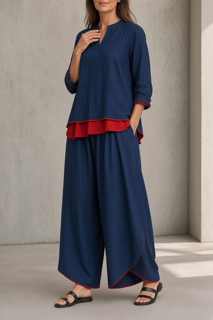Tamsin tunic and wide-leg pant set in blue
