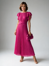 Neila | Pleated Flutter-Sleeve Maxi Dress