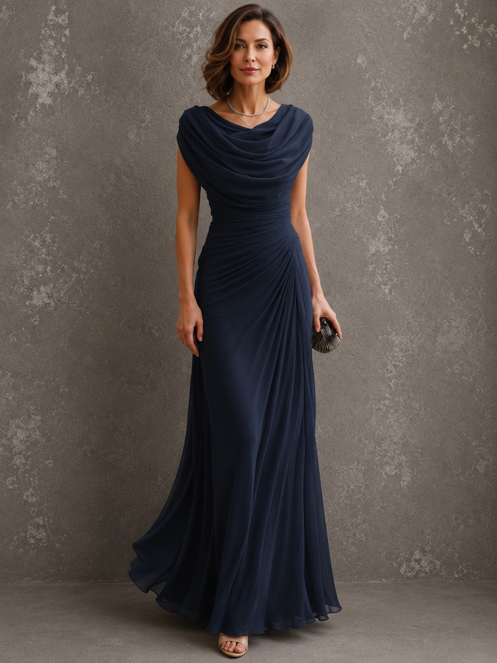 Jilliann draped cowl-neck maxi dress in navy blue
