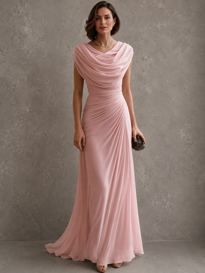 Jilliann draped cowl-neck maxi dress in pink