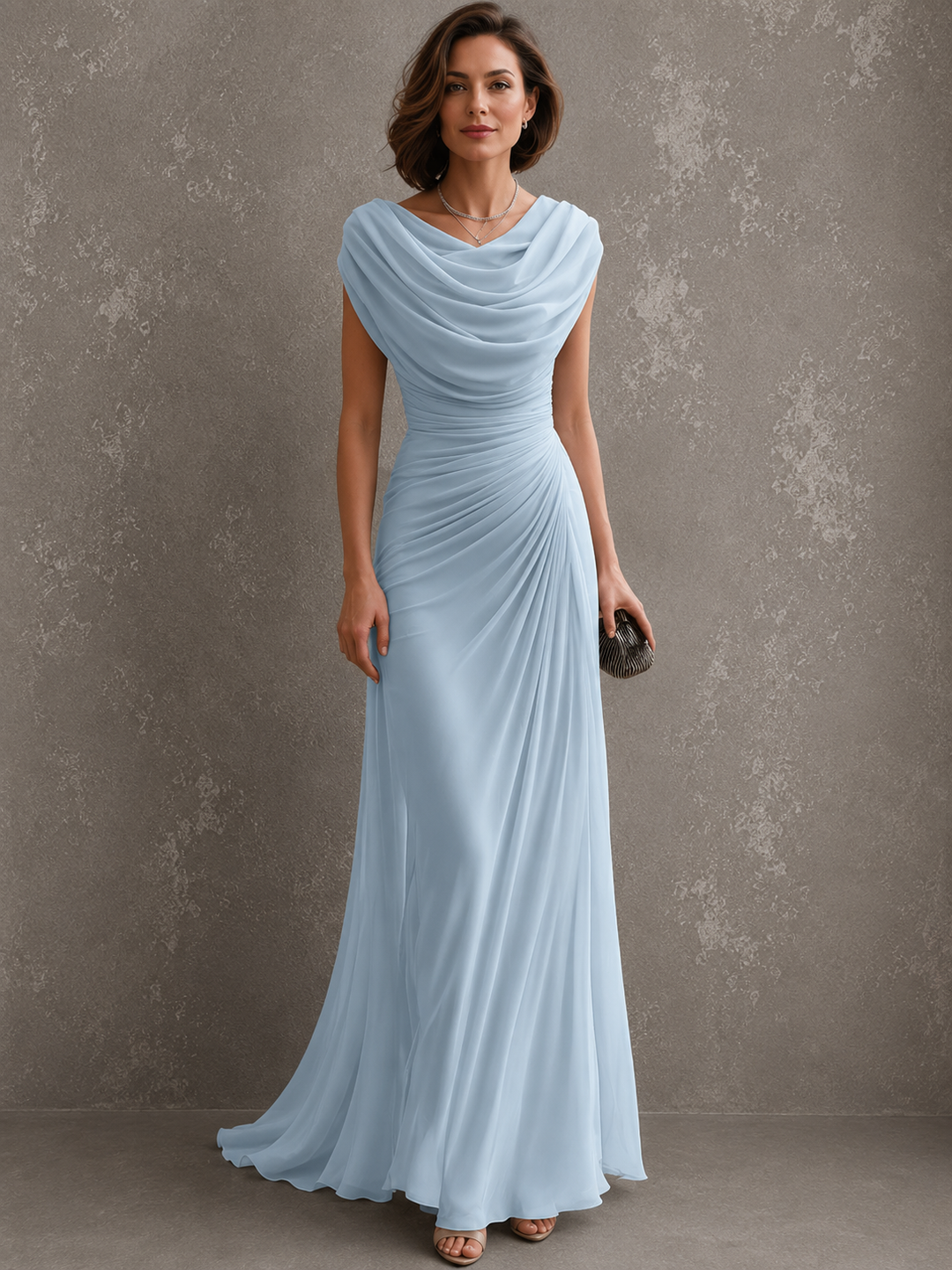 Jilliann draped cowl-neck maxi dress in light blue