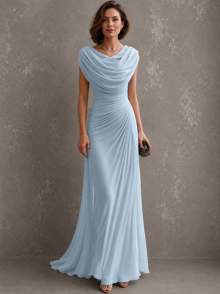 Jilliann draped cowl-neck maxi dress in light blue